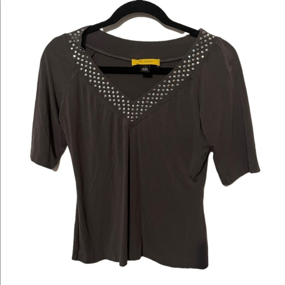 St. John Black Pull Over Shirt with Silver embellishments Size Small